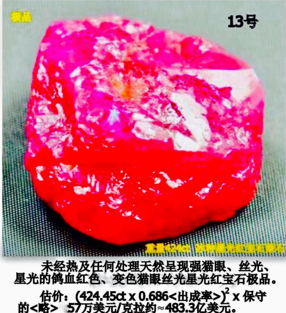 天然变色猫眼丝光星光红宝石
